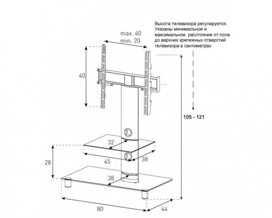 Sonorous Neo 370 C-slv-tv Supporto Per TV 32'' Con Ripiani In Vetro Temperato E Alluminio - Gestione Cavi Integrata
